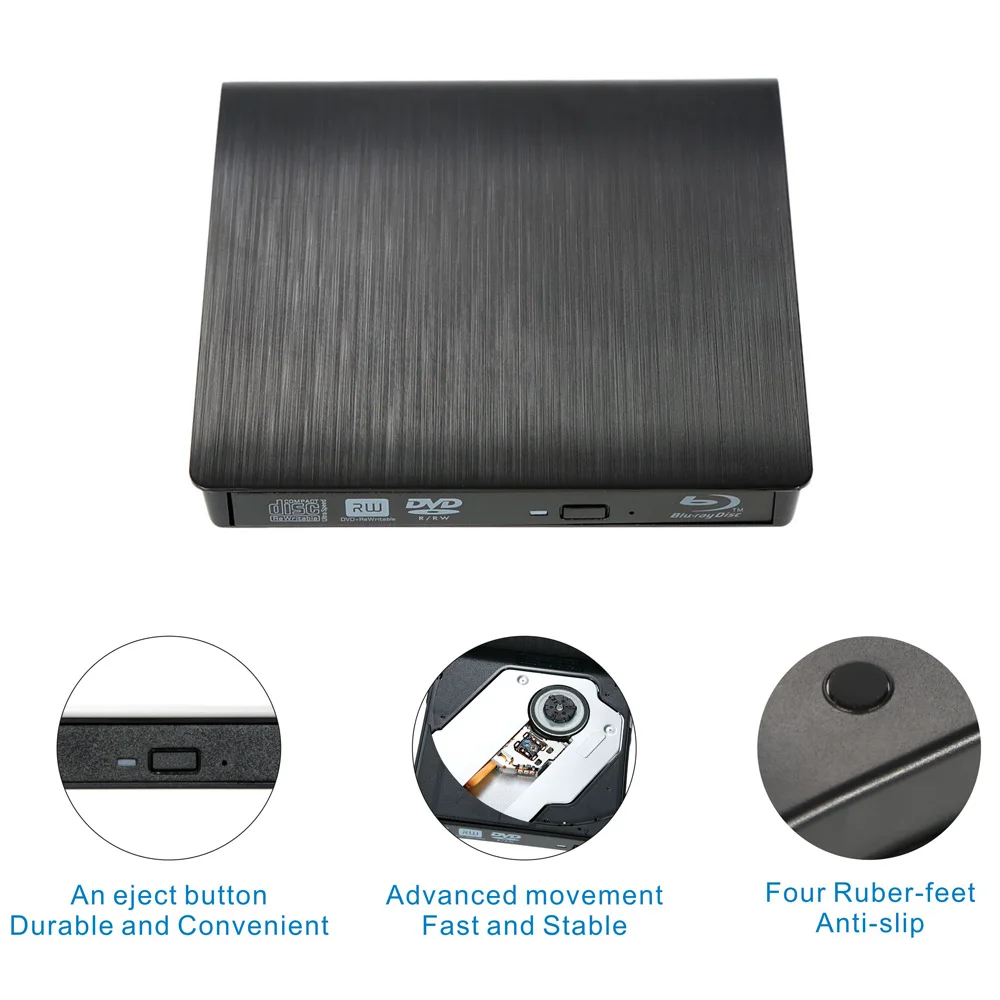 Ультра тонкий внешний диск DVD RW USB 3 0 Писатель горелки BD ROM 3D Blu Ray плеер для Linux Windows