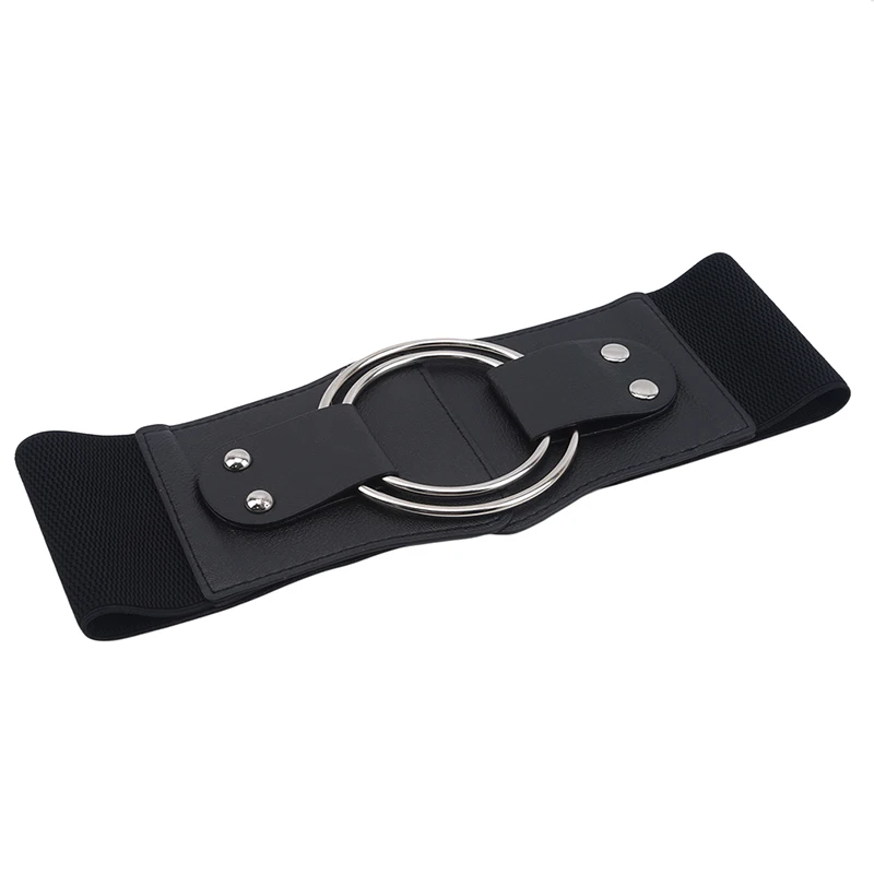 

Lady Retro Wide Waist Belts Stretchy Elastic Corset Waistband Hollow Metal Big O-ring Women's Belt For Dress Jacket