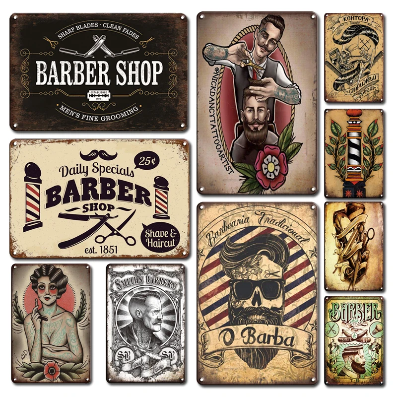 

Vintage Styles Barber Shop Metal Poster Tin Sign Retro Man Cave Home Decor Plates Personalized Barber Shop Decor Accessories