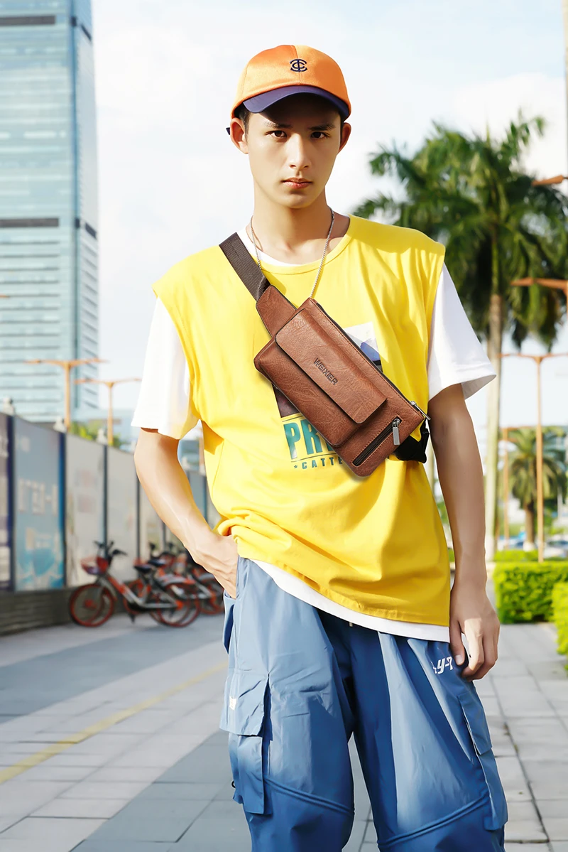 Новая роскошная брендовая поясная сумка мужская кожаная повседневная на ремне