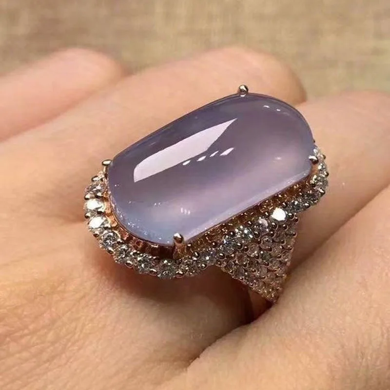 Женское кольцо с лунным камнем роскошное обручальное фиолетового цвета под