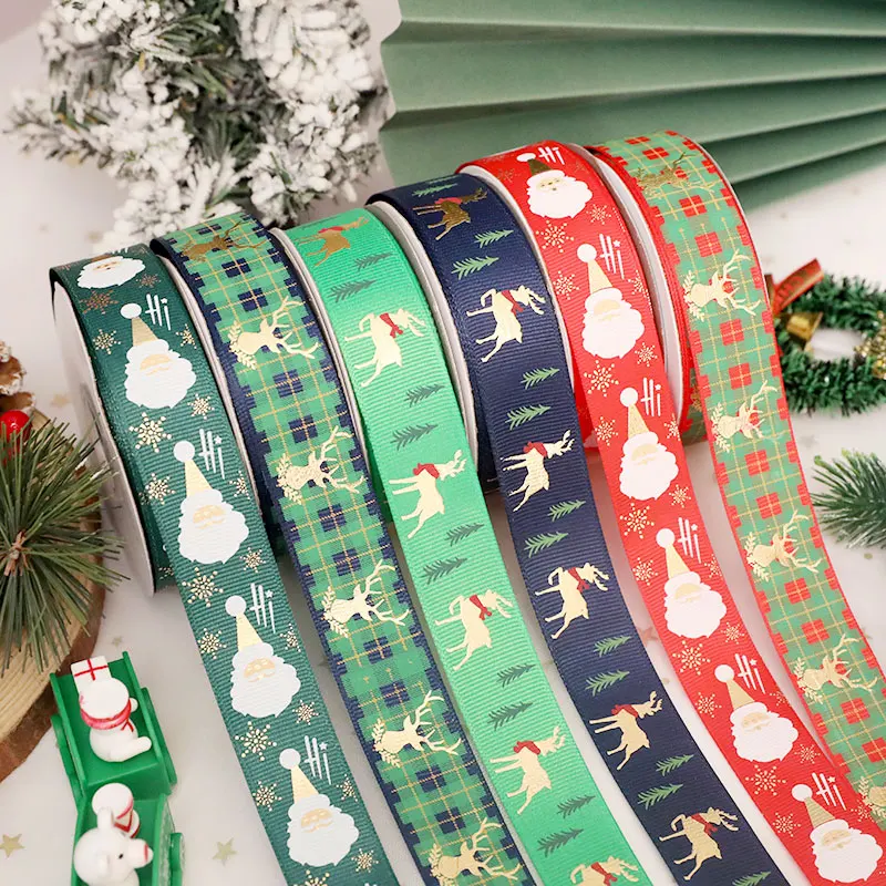 

25 Yards 25mm Christmas Ribbon Santa Claus Elk Printed Grosgrain Ribbons for Gift Wrapping Wedding Decoration Hair Bows DIY