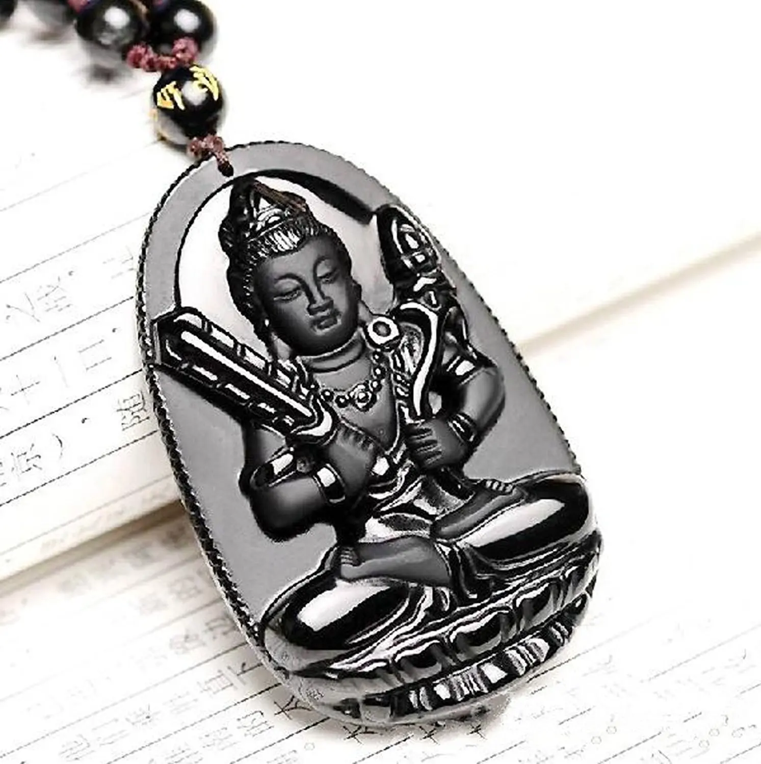 LETSFUN Изящные Ювелирные изделия натуральный обсидиан авалокитествара Будда