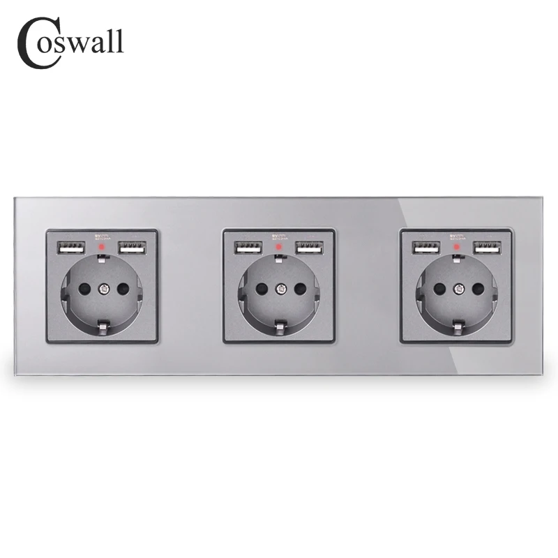 COSWALL 3/4 Gang Россия Испания настенная розетка стандарта ЕС + двойной порт USB для