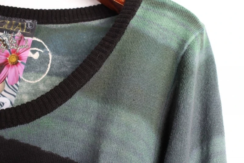 

Spanish desigual foreign trade women's round neck printed knitting top cotton letter bottomed shirt warm loose clothes