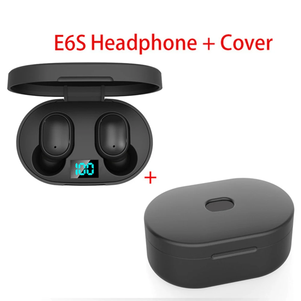 E6S and Black Cover A6S bluetooth наушники, гарнитуры для Redmi Air Dots беспроводные наушники 5,0 TWS наушники с шумоподавлением микрофон наушники для Xiaomi - Цвет: E6S and Black Cover