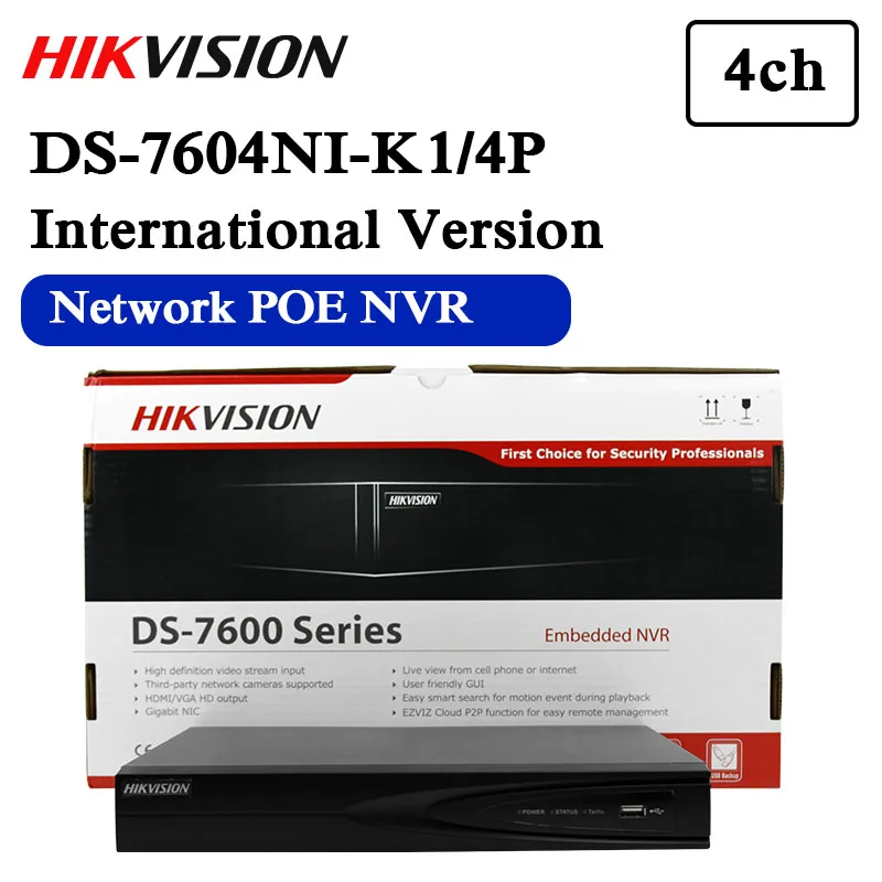 Английская версия DS-7604NI-K1/4 P 4CH 4K NVR one SATA с 4POE портами встроенный разъем& Play 4K NVR