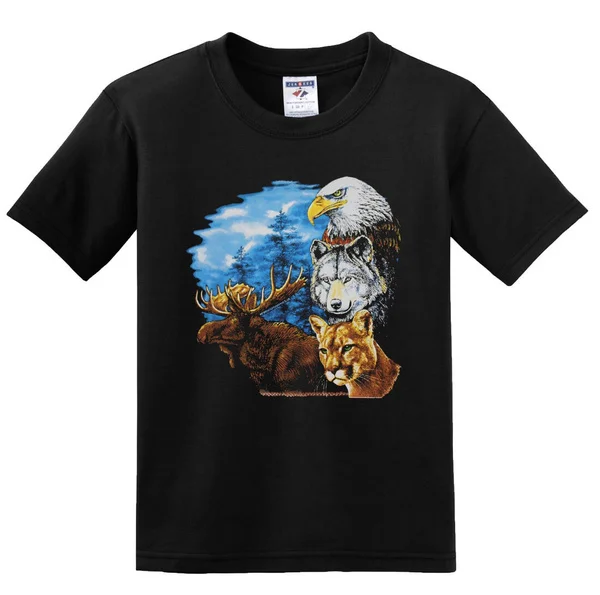 

NEW! Bold EAGLE Deer Wolf Forest Hunting Nature Father Grandfather Gift T-shirt