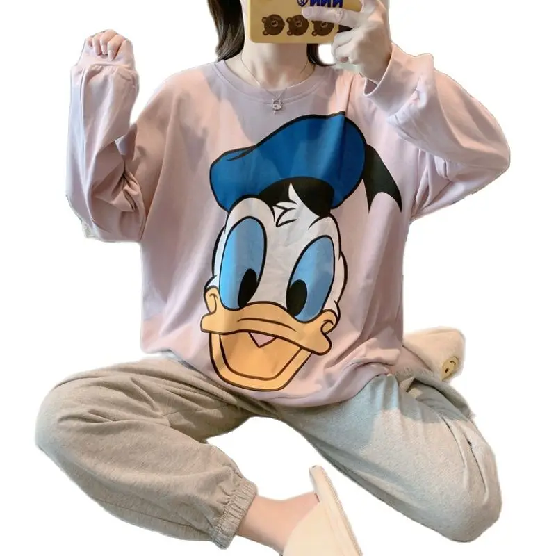 Disney Donald Duck Autumn Pajamas Sets Womens Outfits Long Sleeve Blouse and Sheer Pants Pyjama Femme Conjuntos De Pijama Winter