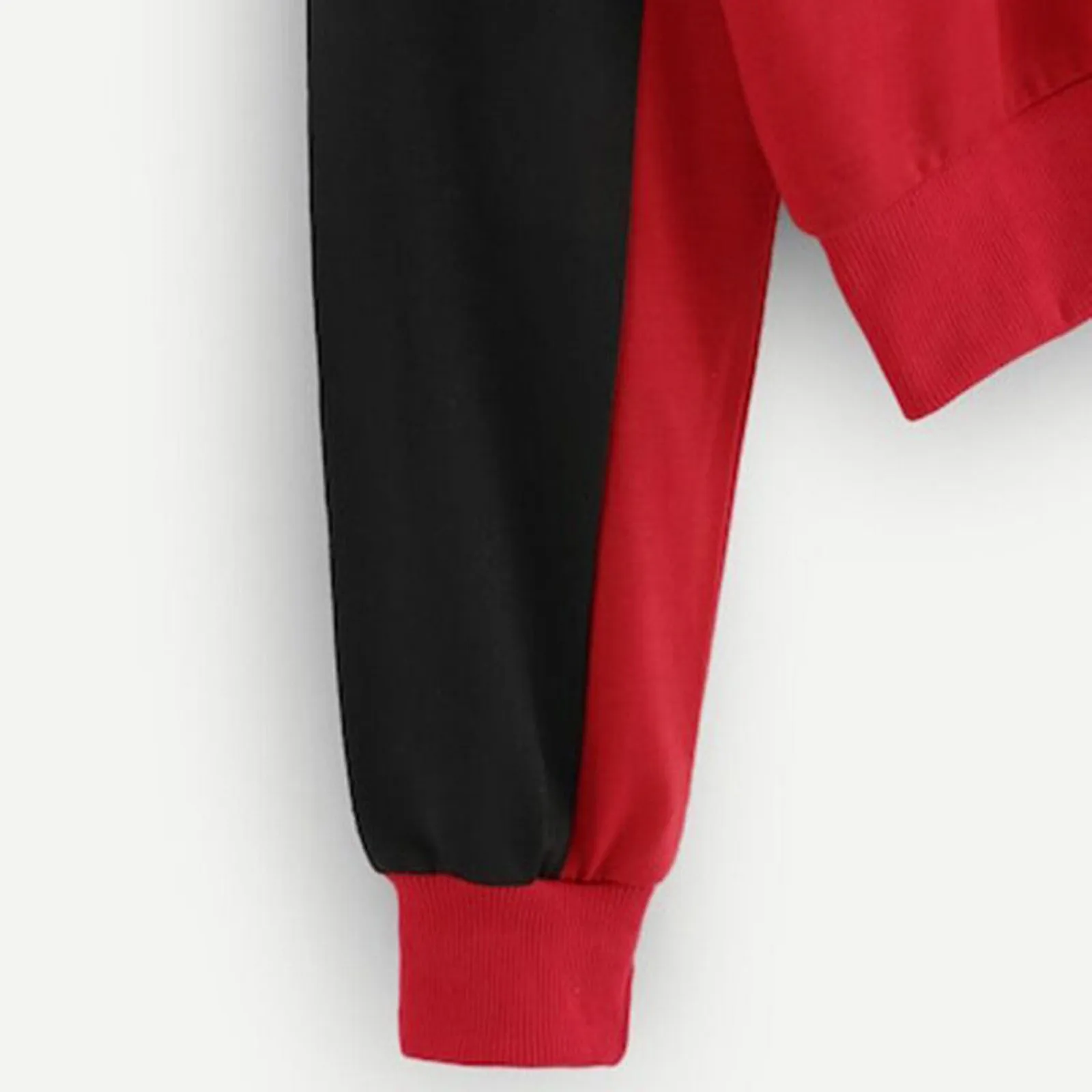 2021 Popular Zipper Las Mujeres Sweetshirts Crop Top Patchwork Red Pullover Top Women Long Sleeve Patchwork Толстовка Женская