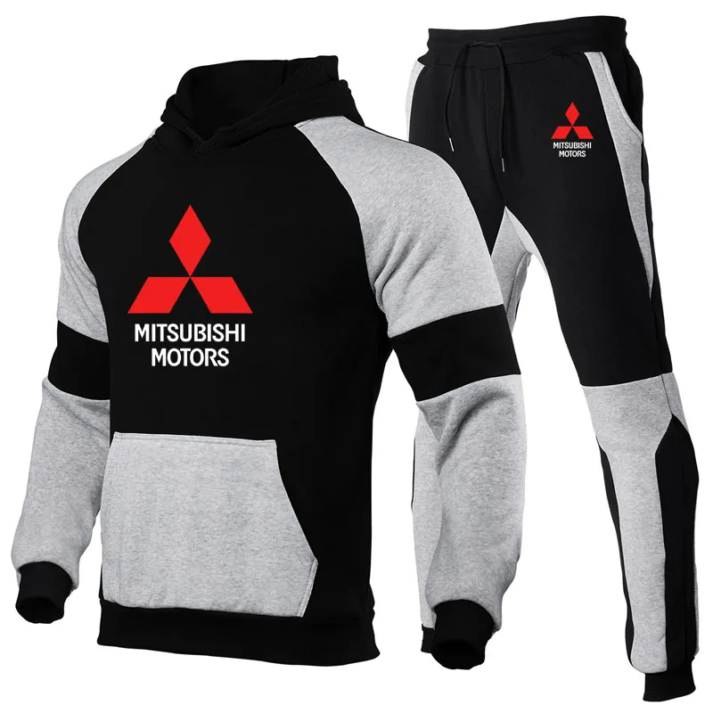 

Spring Autumn Hoodies Men Mitsubishi Car Logo Mens Hoodies Suit high quality Fleece cotton casual Men's Sportswear Suit 2Pcs