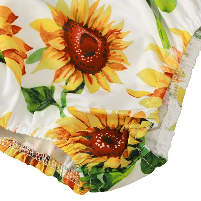 

New Sunflower Leopard Print Sling Baby Set Summer Toddler Infant Baby Girl Casual Outfits Set Children Top + High Waist Pants