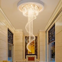 modern double spiral staircase lustre crystal ceiling chandelier loft restaurant hotel hall long illumination lights