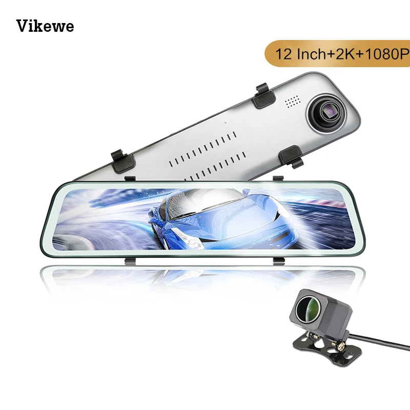Автомобильный видеорегистратор 12 дюймов 2K Потоковое мультимедиа зеркало