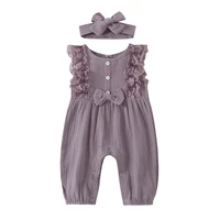 summer baby girl lace rompers newborn girls clothes toddler sleeveless solid design jumpsuit with headband one pieces