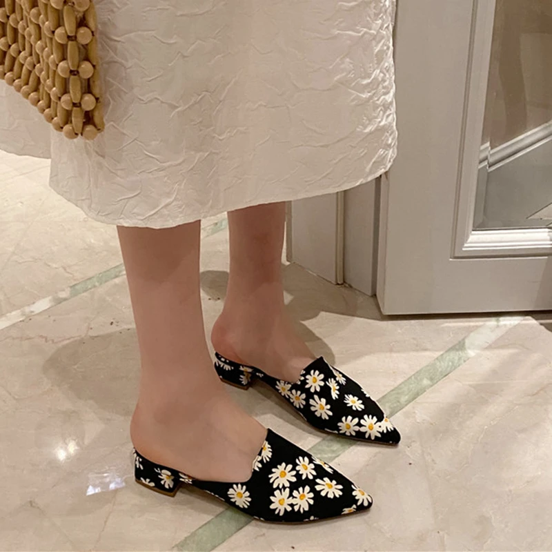 

Женские шлепанцы с заостренным носком, на низком каблуке, без застежки