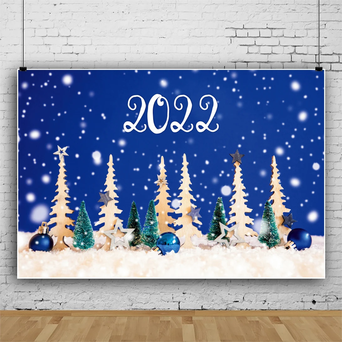 

Laeacco празднование 2022 с новым годом Рождественская елка снежинка Семья Друзья вечерние фото фон синие фотографические фоны