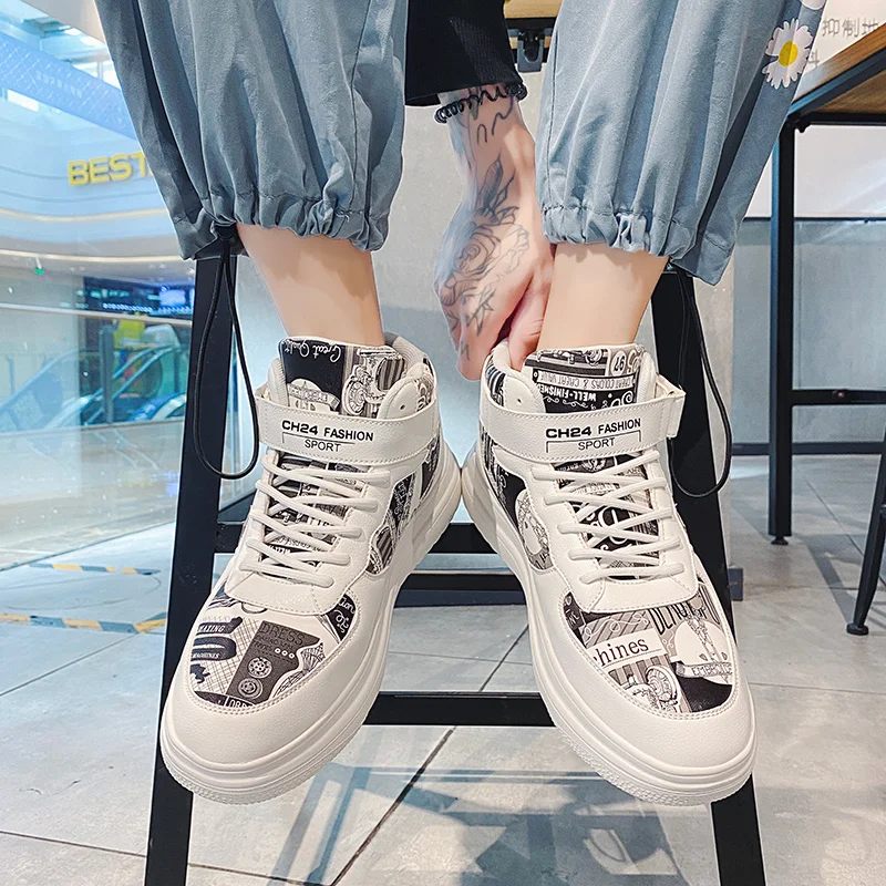 

2021 Men's Fashion Casual Shoes Hot Sale Korean Boys Sneakers Printing High-top Shoe NEW Male Comfortable Footwear Size 39-44