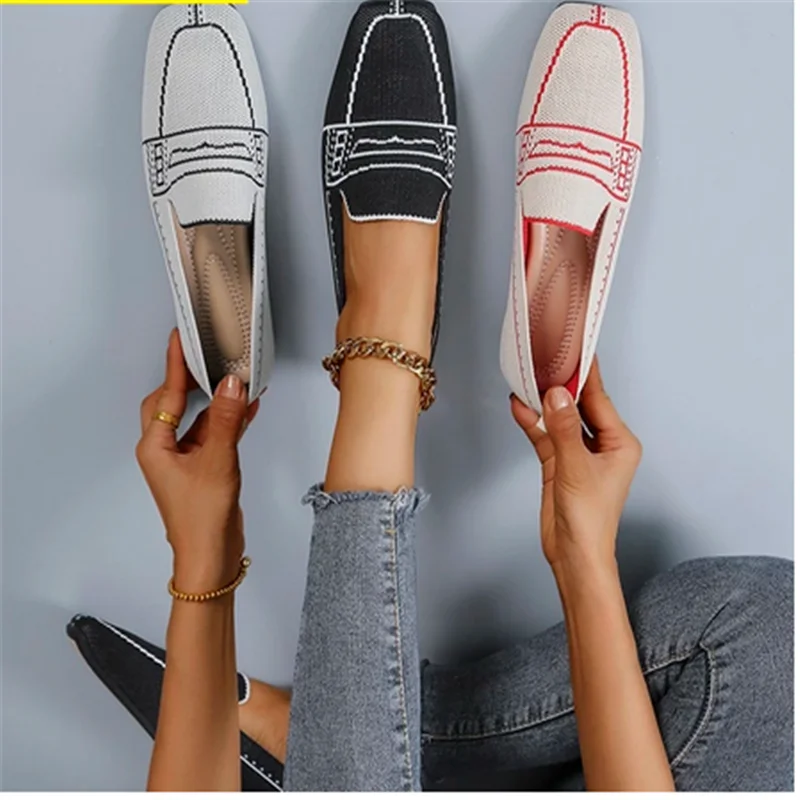 

Women's Shoes Summer Flat Shoes Fashion Knit Breathable Women's Single Shoes 2021 New Soft Sole Loafers Mom Shoes Beans Shoes