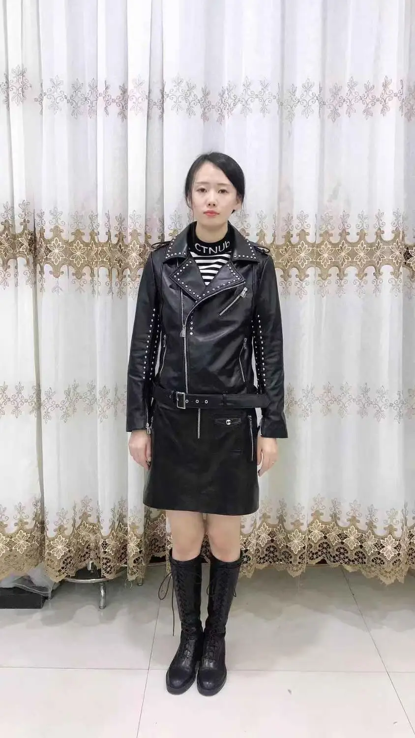 Женская кожаная куртка новинка весны 2019 из овечьей кожи новое мотоциклетное