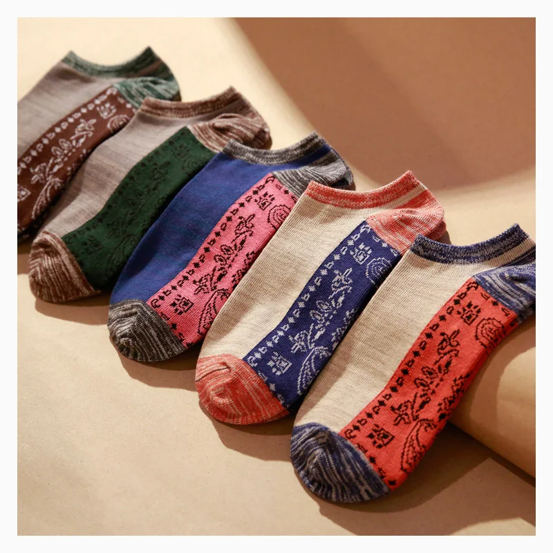 Весенне-осенние хлопковые мужские носки-башмачки в национальном стиле