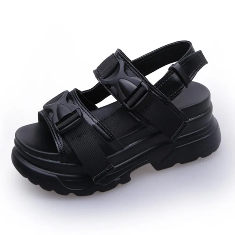

2021 summer muffin bottom open toe casual sandals women's Velcro slope heel women's shoes large Roman shoes 40 43