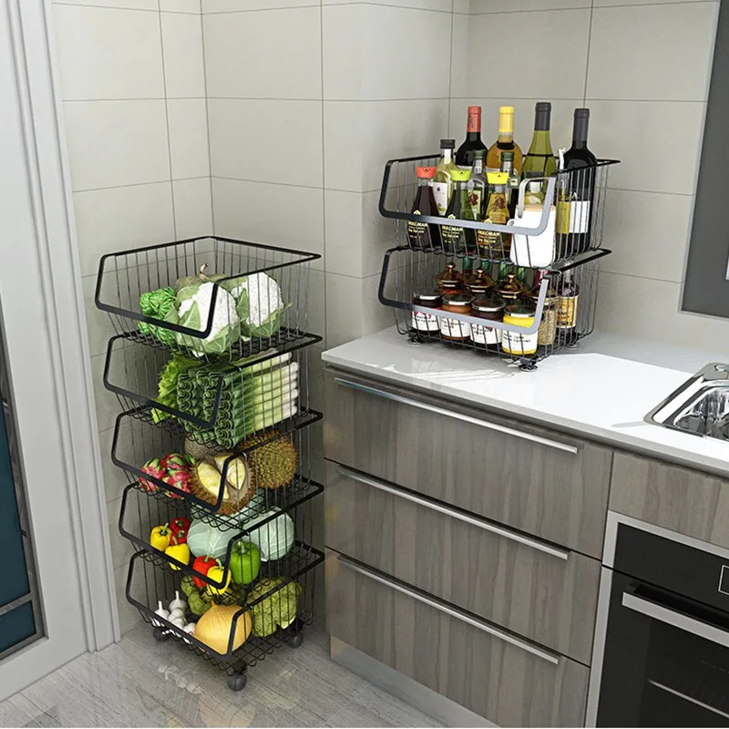 Micoe stainless steel bathroom kitchen rack black multi-layer floor stand fruit and vegetable basket |