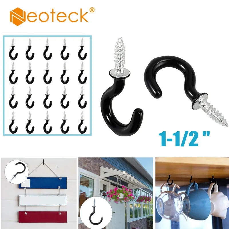 

Neoteck 20 Pcs 1-1/2 " Ceiling Hook Eye Hook Clothesline Hook Question Mark Eyebolt Hook Screw Hook Question Mark Black Hooks