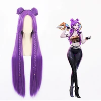 hairjoy lol kda cosplay wig long straight braided purple synthetic hair wigs with 2 buns