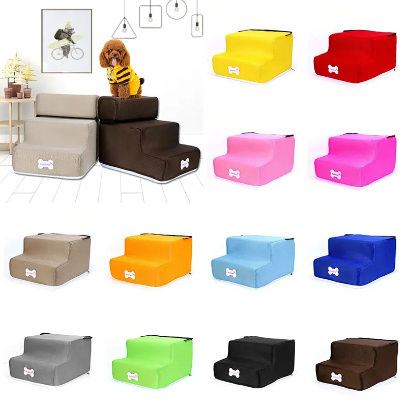 

3 Steps Pet Dog Stairs Removable Detachable Comfortable Dogs Bed Stairs Solid Color Mesh Sponge Ramp Ladder Pet Supplies