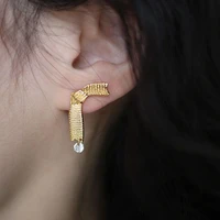 brass with 18k gold zirconia knot drop earrigs 925 silver needle weeding jewelry party gown runway rare korean japan trendy