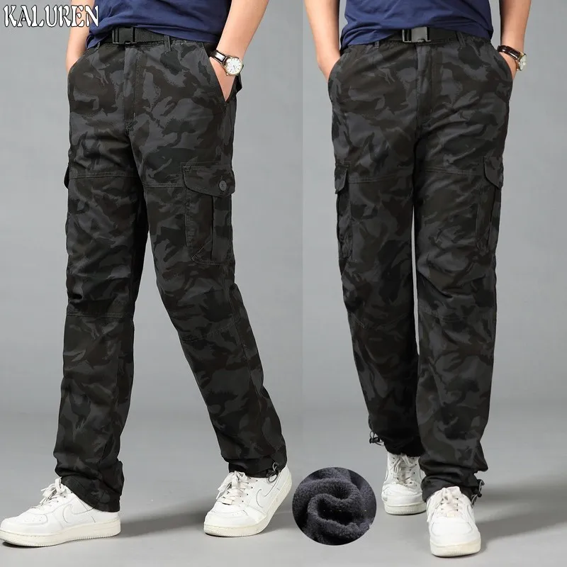 

Free shipping winter loose fleece men cargo pants plus size M-5XL trousers male elastic waist fat straight long trousers