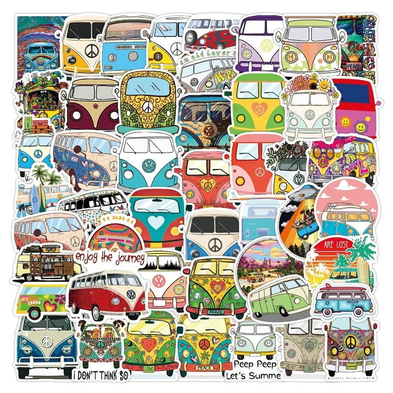 

10/50 pieces retro hippie stickers love and peace bus stickers car laptop luggage skateboard diary stationery stickers