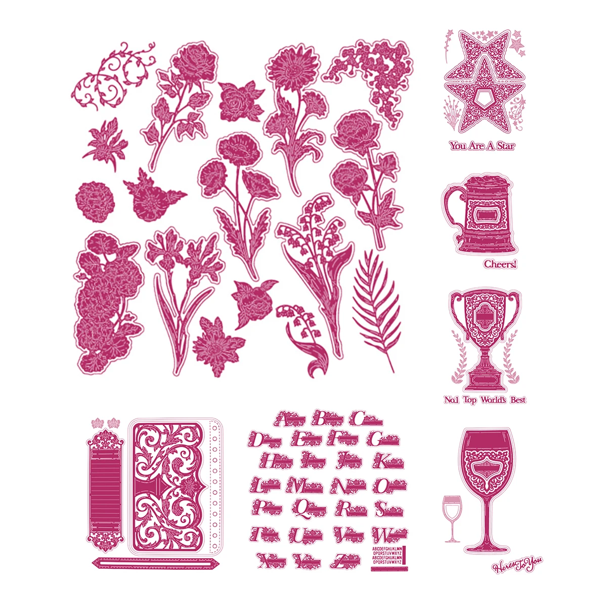 

Flower Leaves Stars Trophy Letters Wine Glass 2021 New Metal Cutting Dies Scrapbook Diary Decoration Embossing Template DIY Card