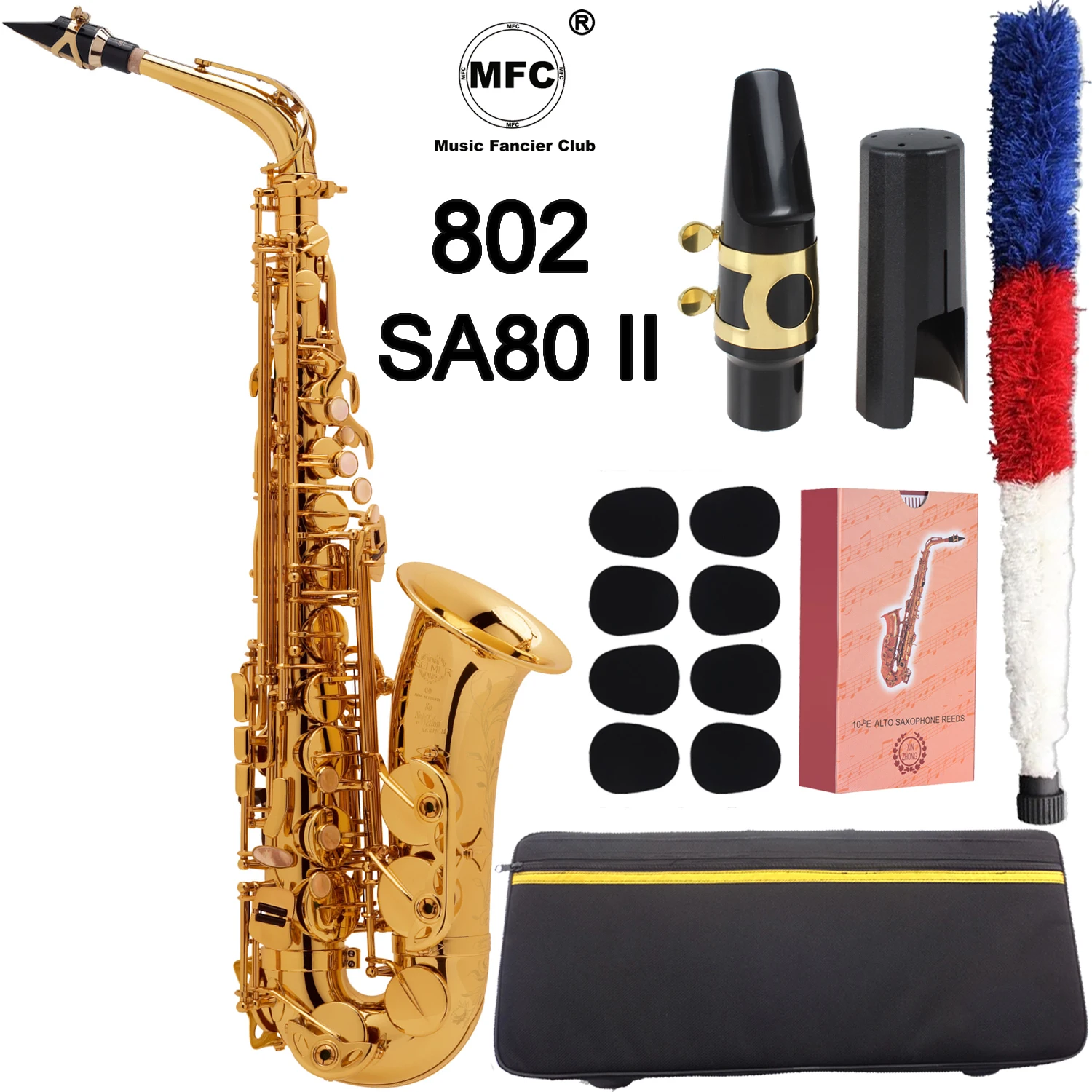 

Brand MFC Alto Saxophone 802 SA80 II Gold Lacquer E-flat Alto Sax Super Action 80 Series II Mouthpiece Reeds Neck With Case