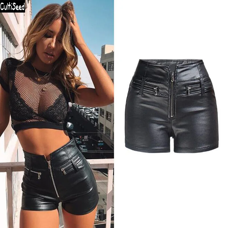 

Cultiseed Women High Waist PU Leather Shorts Female Elastic Slim Hip Moto Biker Shorts Ladies European Fashion Shorts Clothing