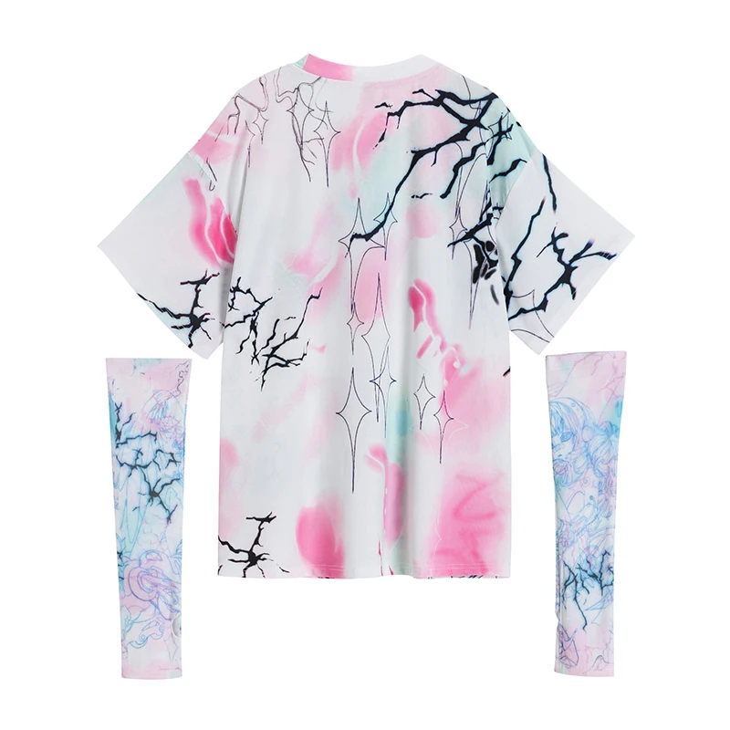 Женская футболка с мультяшным принтом и перчатками круглым вырезом коротким