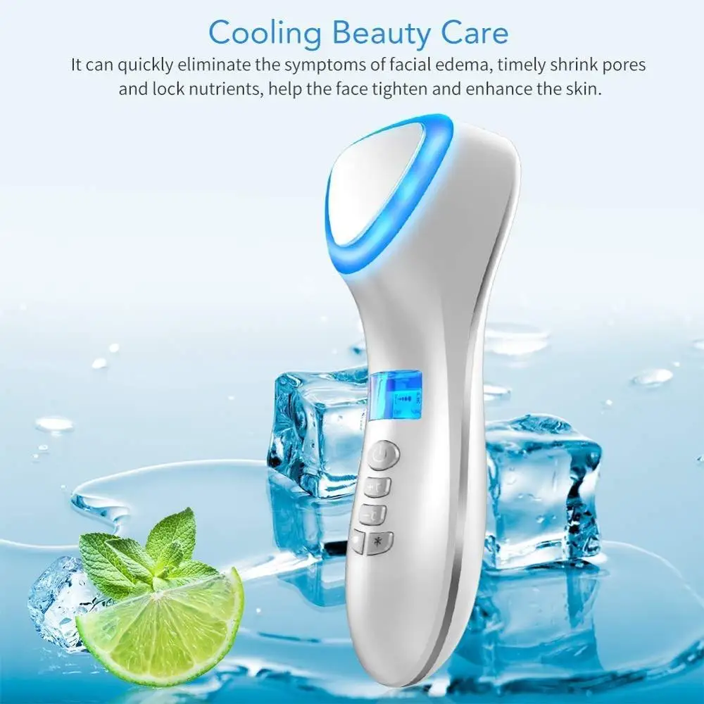 

LED Face Skin Care Device Massager Ultrasonic Cryotherapy Facial Vibration RedBlue LightIon Beauty Instrument Facial Care Tools