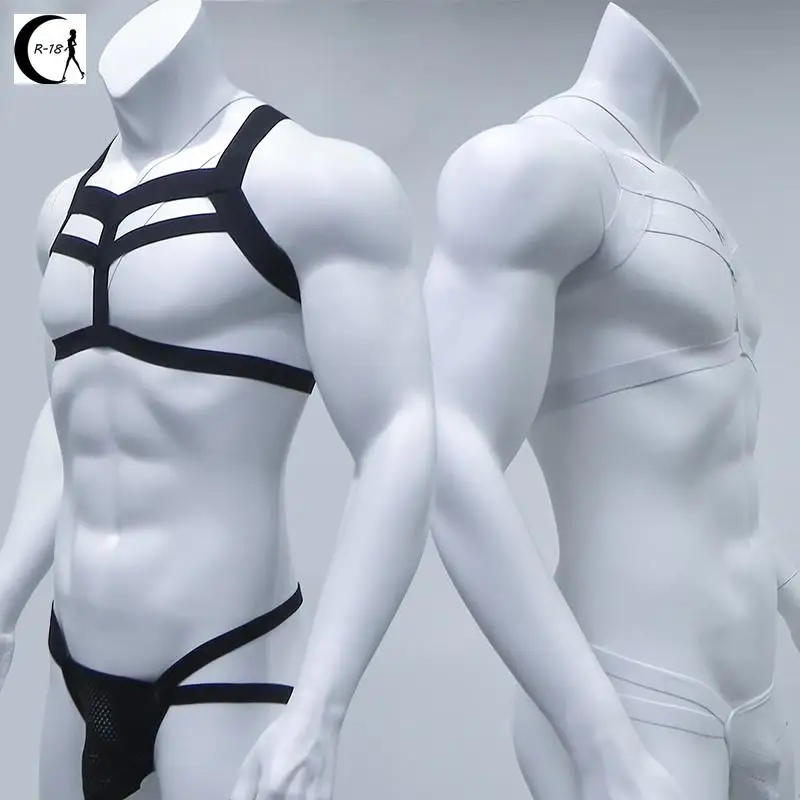 

Bondage Mens Harness Thongs Set Body Chest Costume G-string Jockstrap Lingerie Man Halter Neck Hollow Out Nightclub Costume