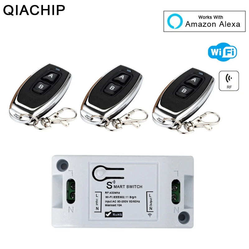 QIACHIP WiFi беспроводной умный светильник 433 МГц 10А 2200 Вт 1 канал радиочастотный
