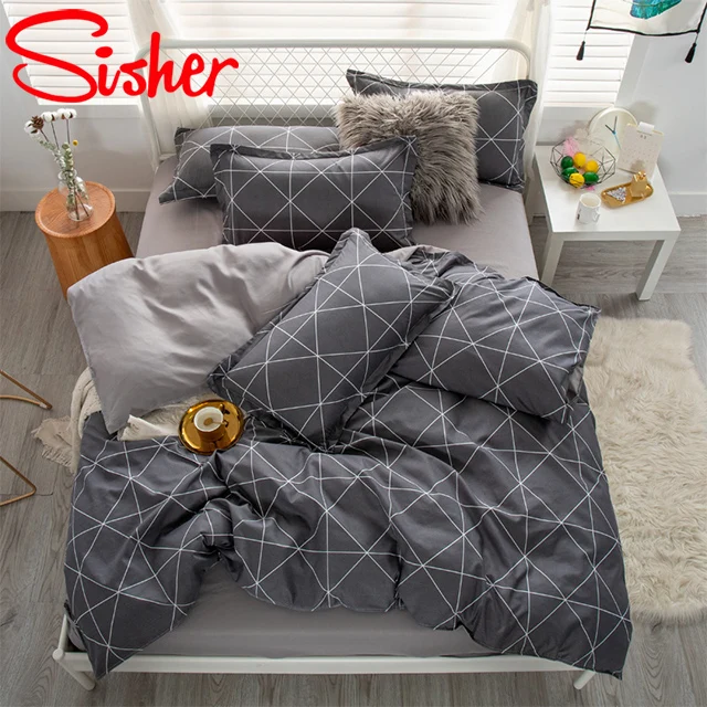 Gray-stripes Простые комплекты постельных принадлежностей Sisher с наволочкой Пододеяльник Постельное белье Простая двуспальная кровать размера "Queen-size" Пододеяльники Постельное белье - Цвет: Gray-stripes