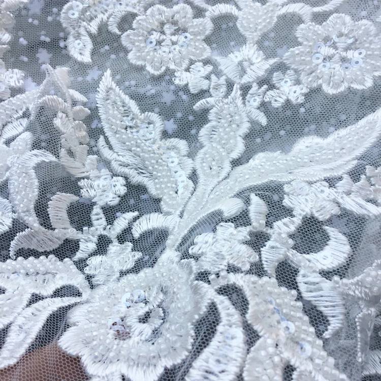 White Flower Beads Embroidery Lace Fabric Applique For Wedding Dress Sewing On Accessories Patches DIY Clothing Appliques Nice! | Дом и сад