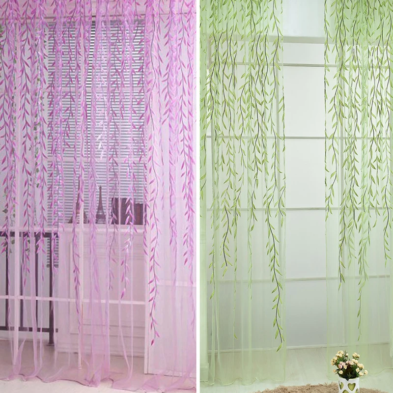

Weeping Willow Poplin French Curtain Venetian Blind Transparent Panel Curtain Elegant Bedroom Living Room Decoration US Stock