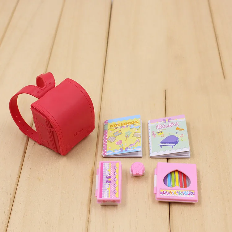 Рюкзак и книги для кукол 6 шт. оригинальные аксессуары для кукол licca Blythe Dollhouse школьные принадлежности лучший подарок игрушка для девочки - Цвет: a