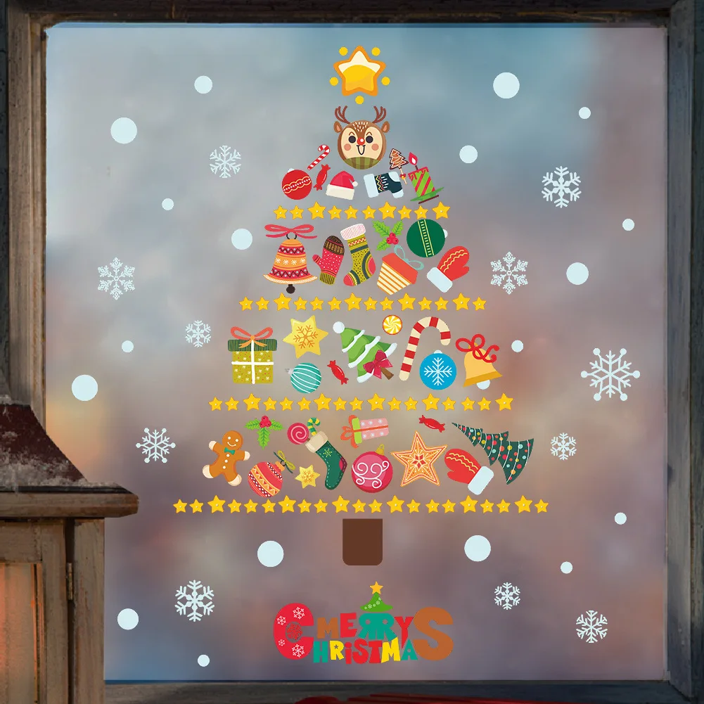 

Removable Christmas window wall stickers bedroom living room glass doors and windows background decoration stickers