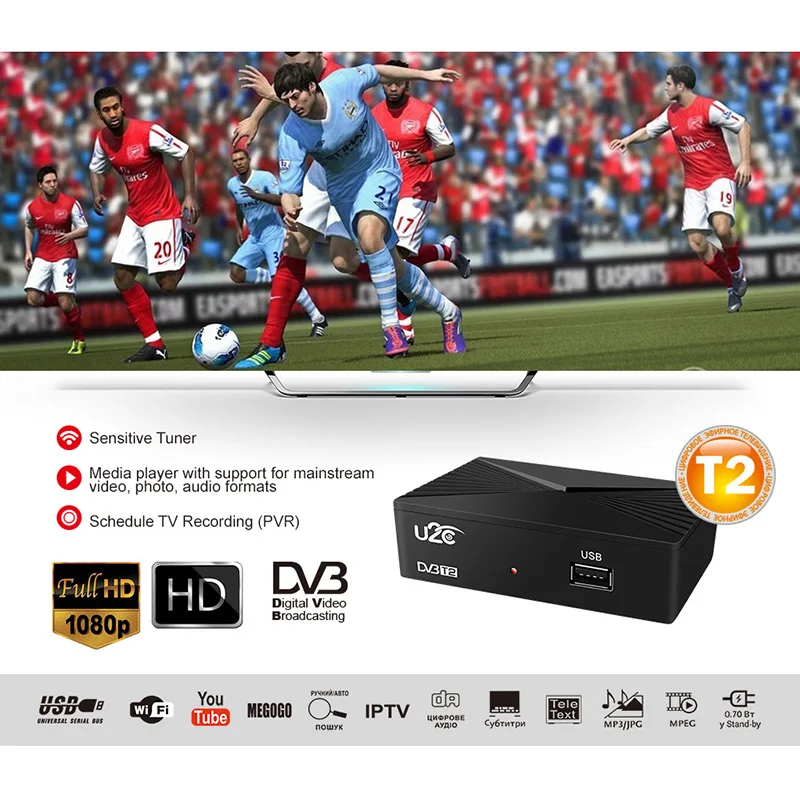 DVB-T2/C спутниковый ресивер Full HD 1080P цифровой ТВ-тюнер DVB T2 H.264 для YouTube IPTV Megogo России и