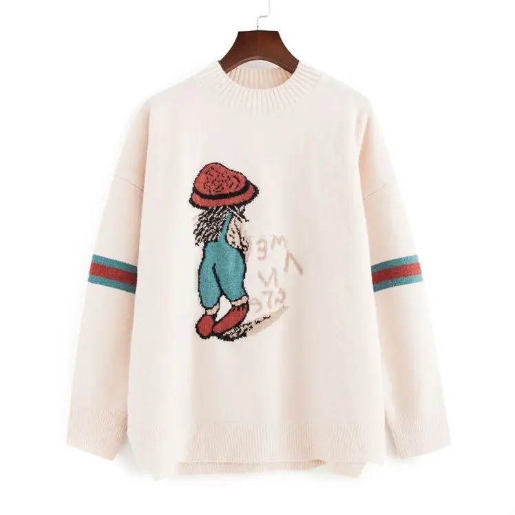 

New Women 's round Neck Loose Fitting Pullover Color Matching Sweater Women 's T-shirt Bottomed Long Slee