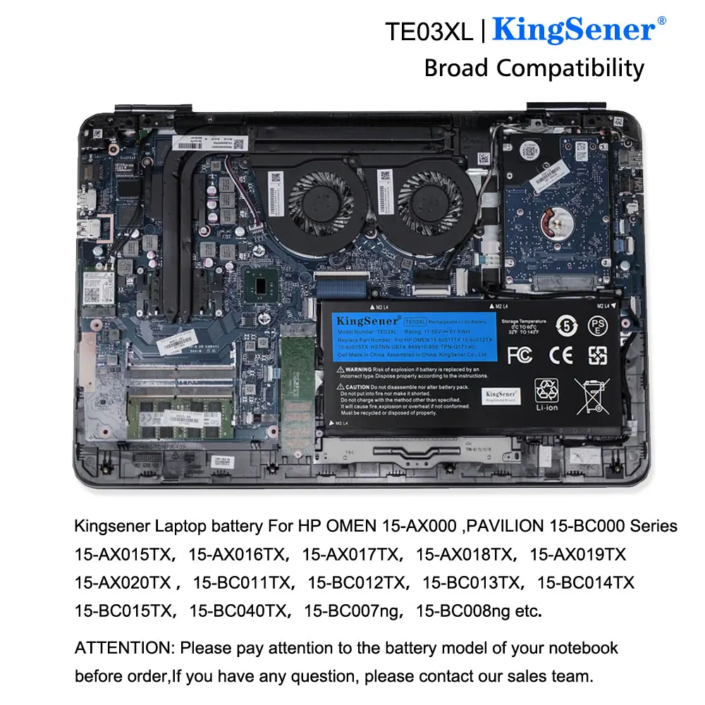 Аккумулятор KingSener TE03XL для ноутбука HP OMEN 15-bc011TX 15-bc012TX 15-bc013TX 15-AX015TX AX017TX TPN-Q173 849910-850 (art.: 7ac40c14f) - 7ac40c14f
