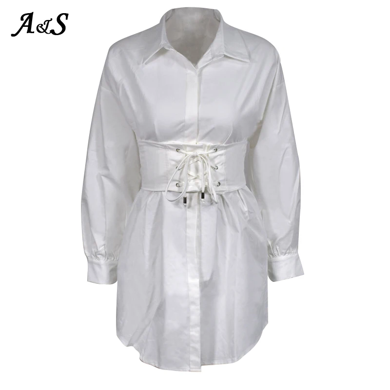 Женское платье-рубашка с корсетом Anbenser длинным рукавом повседневное винтажное