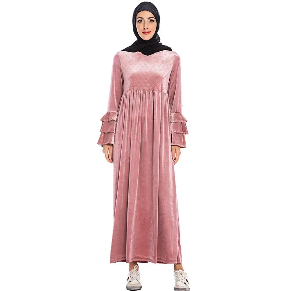 2019 Elegan Fashion Muslim Abaya Dubai Lengan Panjang Gaun Tinggi Kualitas Islam Turki Indonesia Pakaian Wanita Memiliki Ukuran